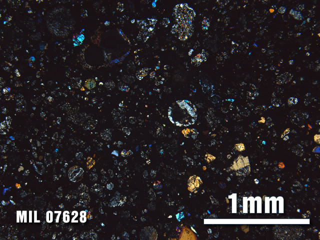 Thin Section Photo of Sample MIL 07628 at 2.5X Magnification in Cross-Polarized Light