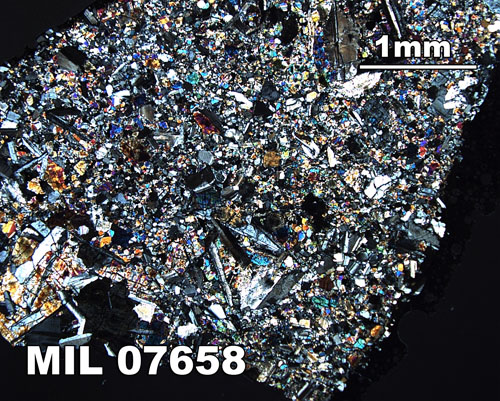 Thin Section Photograph of Sample MIL 07658 in Cross-Polarized Light at 2.5x Magnification