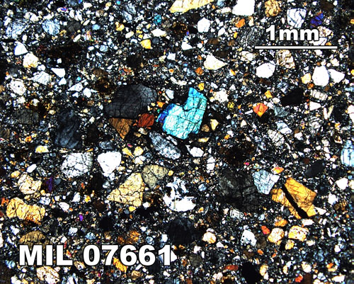 Thin Section Photograph of Sample MIL 07661 in Cross-Polarized Light at 2.5x Magnification