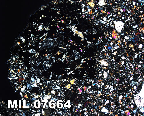 Thin Section Photograph of Sample MIL 07664 in Cross-Polarized Light at 2.5x Magnification