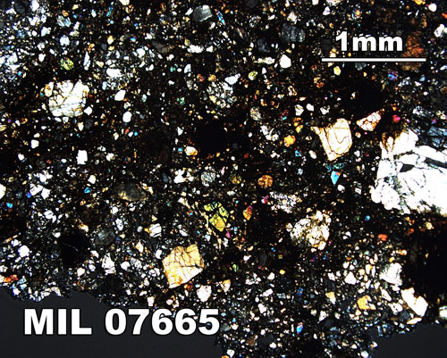 Thin Section Photograph of Sample MIL 07665 in Cross-Polarized Light at 2.5x Magnification