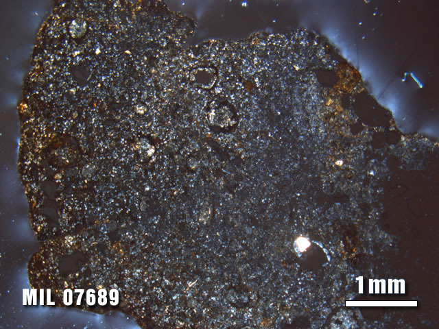 Thin Section Photo of Sample MIL 07689 at 1.25X Magnification in Cross-Polarized Light