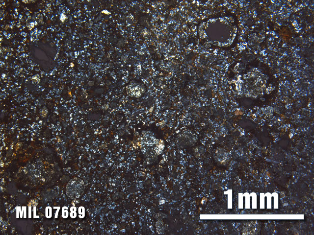 Thin Section Photo of Sample MIL 07689 at 2.5X Magnification in Cross-Polarized Light