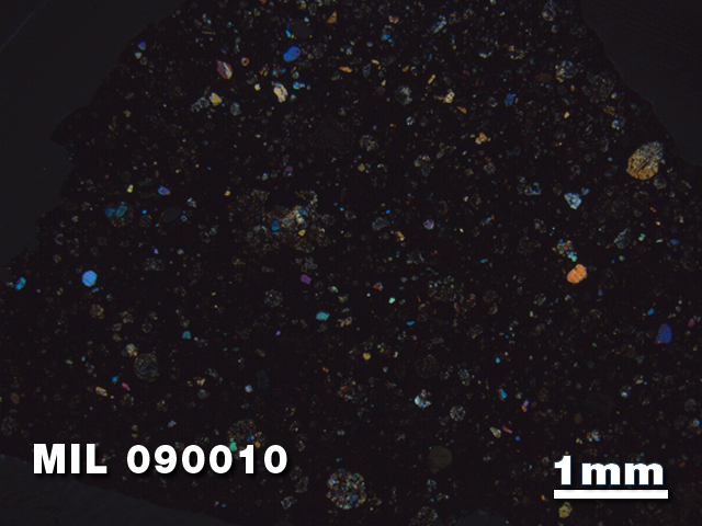 Thin Section Photo of Sample MIL 090010 in Cross-Polarized Light with 1.25X Magnification