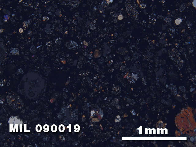 Thin Section Photo of Sample MIL 090019 at 2.5X Magnification in Cross-Polarized Light