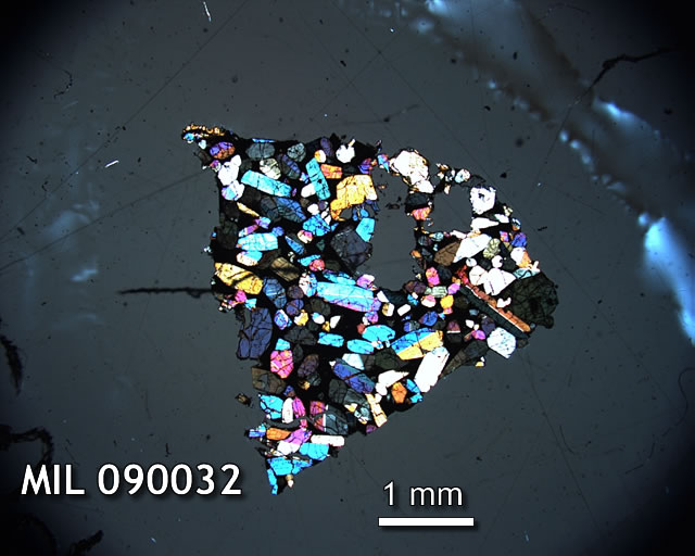 Thin Section Photo of Sample MIL 090032 in Cross-Polarized Light with 1.25x Magnification