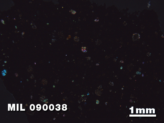 Thin Section Photo of Sample MIL 090038 in Cross-Polarized Light with 1.25X Magnification
