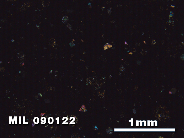 Thin Section Photo of Sample MIL 090122 in Cross-Polarized Light with 2.5X Magnification