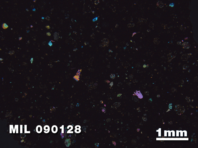 Thin Section Photo of Sample MIL 090128 in Cross-Polarized Light with 1.25X Magnification