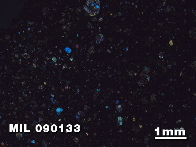 Thin Section Photo of Sample MIL 090133 in Cross-Polarized Light with 1.25X Magnification