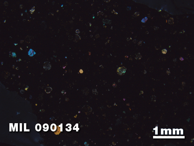 Thin Section Photo of Sample MIL 090134 in Cross-Polarized Light with 1.25X Magnification