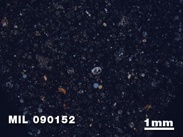 Thin Section Photo of Sample MIL 090152 at 1.25X Magnification in Cross-Polarized Light
