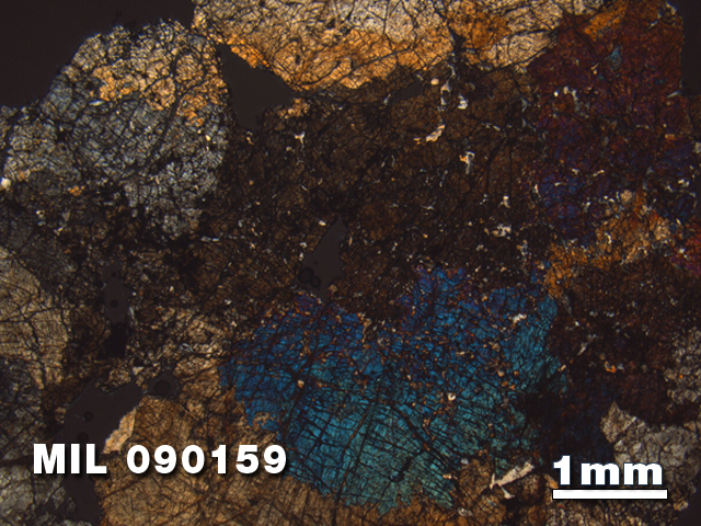 Thin Section Photo of Sample MIL 090159 at 1.25X Magnification in Cross-Polarized Light