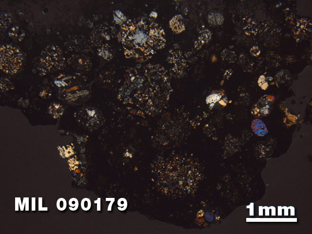 Thin Section Photo of Sample MIL 090179 at 1.25X Magnification in Cross-Polarized Light
