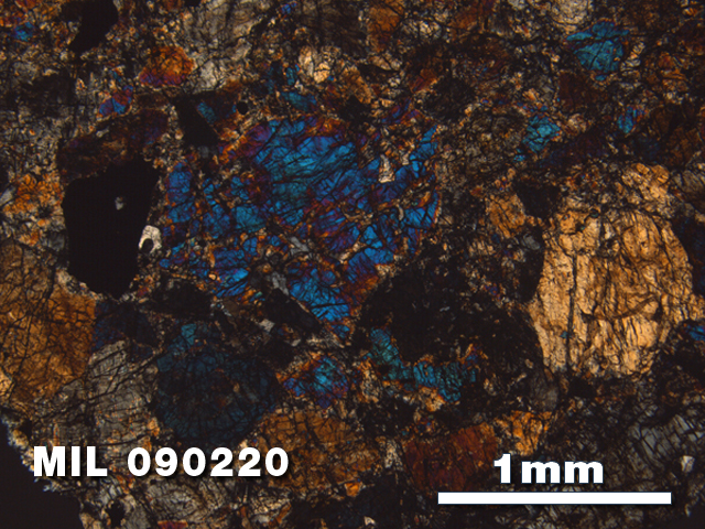 Thin Section Photo of Sample MIL 090220 at 2.5X Magnification in Cross-Polarized Light