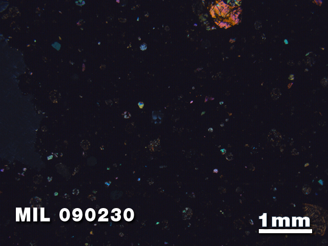 Thin Section Photo of Sample MIL 090230 in Cross-Polarized Light with 1.25X Magnification