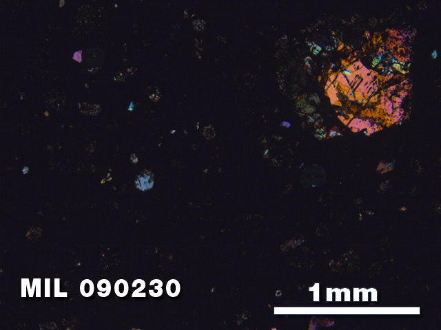 Thin Section Photo of Sample MIL 090230 in Cross-Polarized Light with 2.5X Magnification