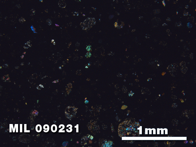 Thin Section Photo of Sample MIL 090231 in Cross-Polarized Light with 2.5X Magnification