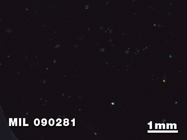 Thin Section Photo of Sample MIL 090281 in Cross-Polarized Light with 1.25X Magnification