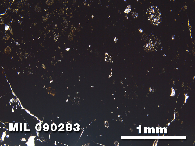 Thin Section Photo of Sample MIL 090283 in Plane-Polarized Light with 2.5X Magnification