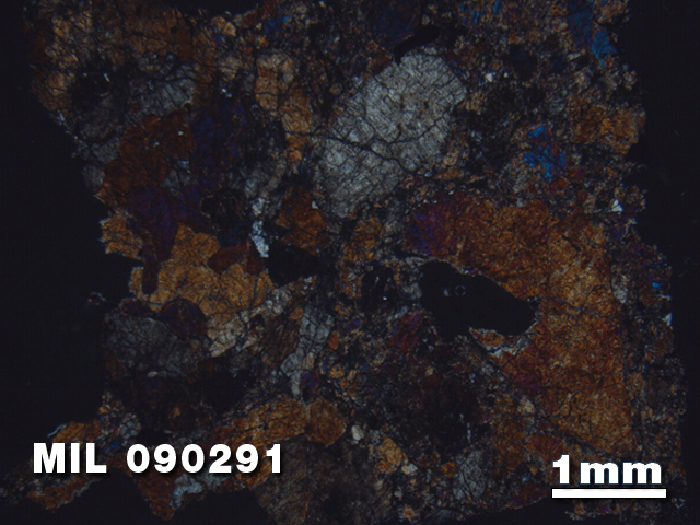 Thin Section Photo of Sample MIL 090291 in Cross-Polarized Light with 1.25X Magnification