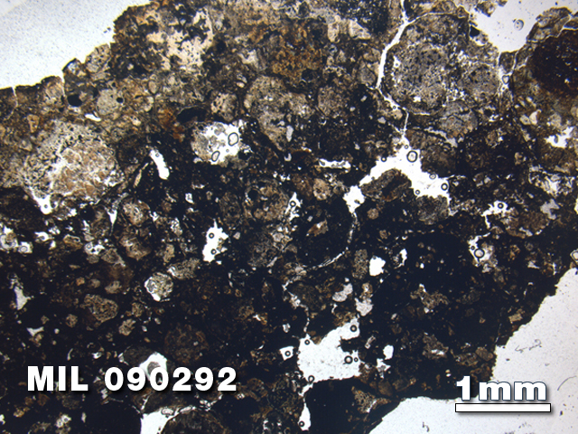 Thin Section Photo of Sample MIL 090292 in Plane-Polarized Light with 1.25X Magnification