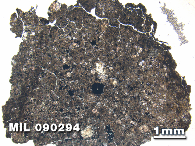 Thin Section Photo of Sample MIL 090294 in Plane-Polarized Light with 1.25X Magnification