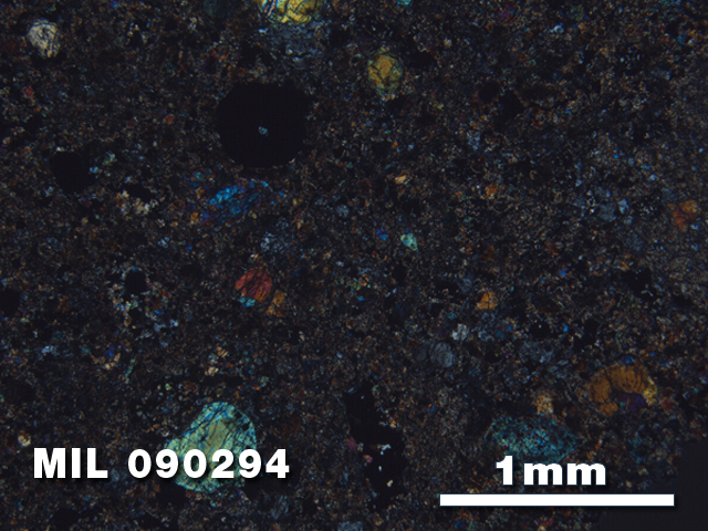 Thin Section Photo of Sample MIL 090294 in Cross-Polarized Light with 2.5X Magnification