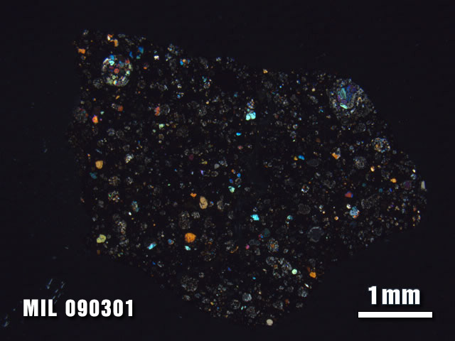 Thin Section Photo of Sample MIL 090301 at 1.25X Magnification in Cross-Polarized Light
