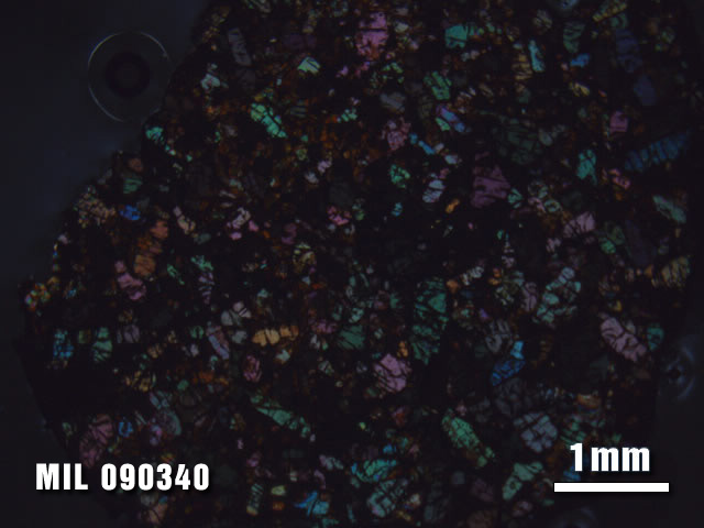 Thin Section Photo of Sample MIL 090340 at 1.25X Magnification in Cross-Polarized Light