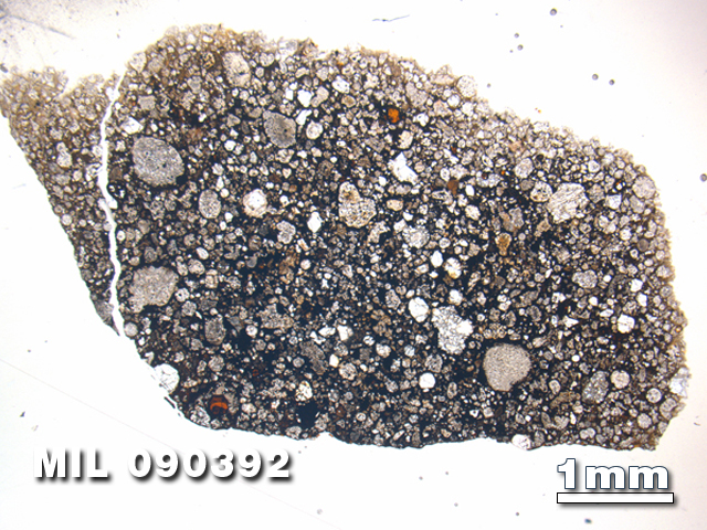 Thin Section Photo of Sample MIL 090392 at 1.25X Magnification in Plane-Polarized Light