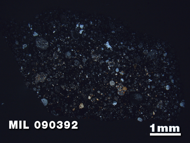 Thin Section Photo of Sample MIL 090392 at 1.25X Magnification in Cross-Polarized Light