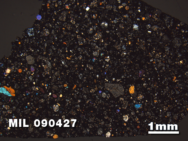 Thin Section Photo of Sample MIL 090427 at 1.25X Magnification in Cross-Polarized Light
