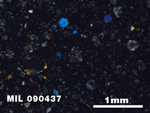 Thin Section Photo of Sample MIL 090437 at 2.5X Magnification in Cross-Polarized Light