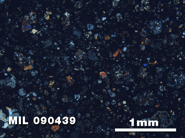 Thin Section Photo of Sample MIL 090439 at 2.5X Magnification in Cross-Polarized Light