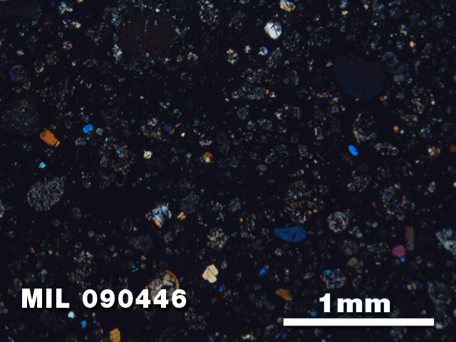 Thin Section Photo of Sample MIL 090446 at 2.5X Magnification in Cross-Polarized Light