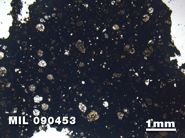 Thin Section Photo of Sample MIL 090453 in Plane-Polarized Light with 1.25X Magnification