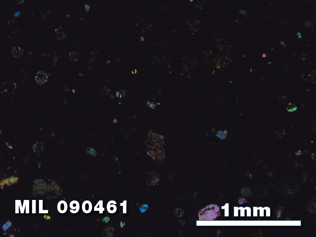 Thin Section Photo of Sample MIL 090461 in Cross-Polarized Light with 2.5X Magnification