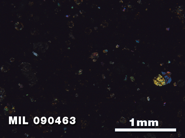 Thin Section Photo of Sample MIL 090463 in Cross-Polarized Light with 2.5X Magnification