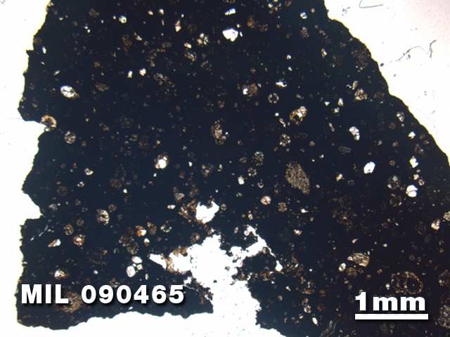 Thin Section Photo of Sample MIL 090465 in Plane-Polarized Light with 1.25X Magnification