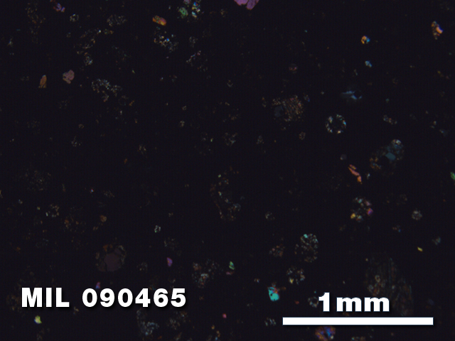 Thin Section Photo of Sample MIL 090465 in Cross-Polarized Light with 2.5X Magnification