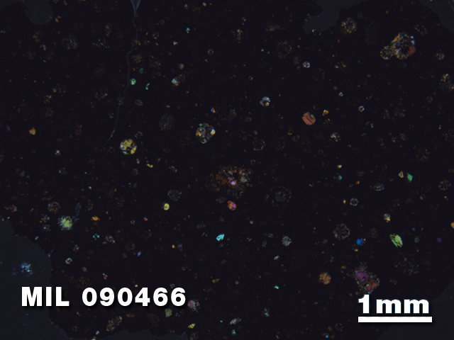 Thin Section Photo of Sample MIL 090466 in Cross-Polarized Light with 1.25X Magnification