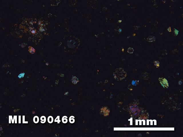 Thin Section Photo of Sample MIL 090466 in Cross-Polarized Light with 2.5X Magnification