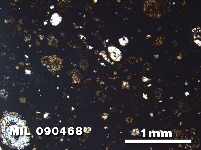 Thin Section Photo of Sample MIL 090468 in Plane-Polarized Light with 2.5X Magnification
