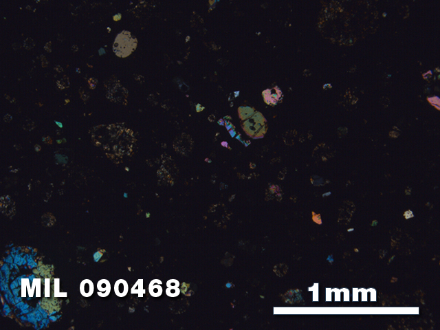 Thin Section Photo of Sample MIL 090468 in Cross-Polarized Light with 2.5X Magnification