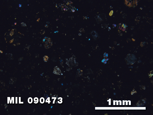 Thin Section Photo of Sample MIL 090473 in Cross-Polarized Light with 2.5X Magnification