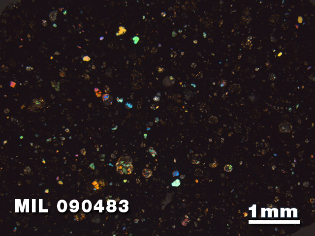 Thin Section Photo of Sample MIL 090483 at 1.25X Magnification in Cross-Polarized Light