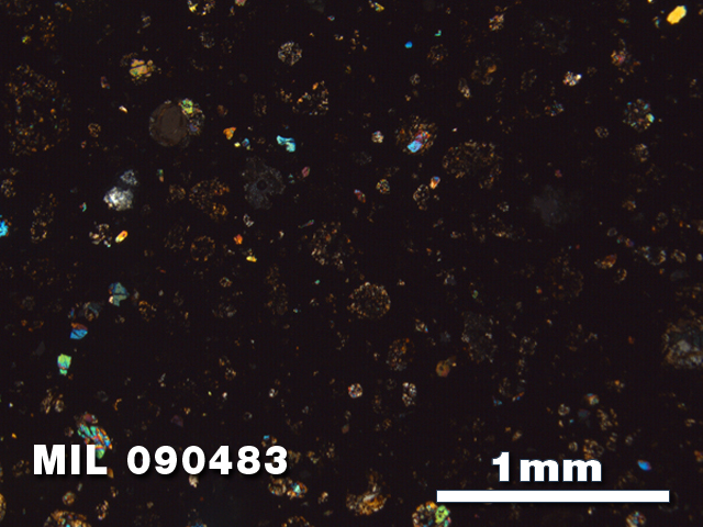 Thin Section Photo of Sample MIL 090483 at 2.5X Magnification in Cross-Polarized Light