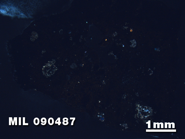 Thin Section Photo of Sample MIL 090487 at 1.25X Magnification in Cross-Polarized Light