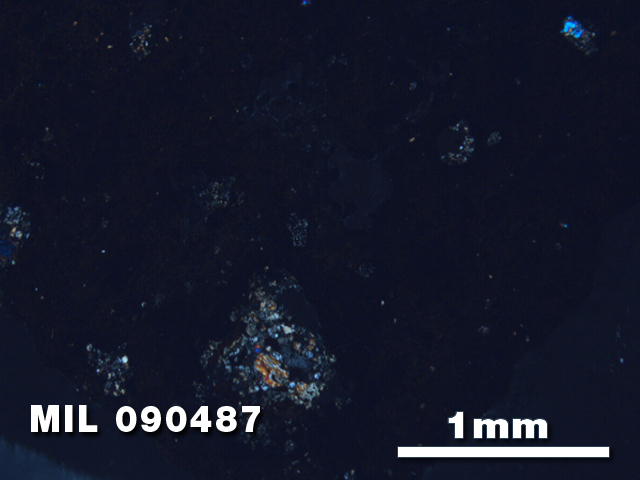 Thin Section Photo of Sample MIL 090487 at 2.5X Magnification in Cross-Polarized Light